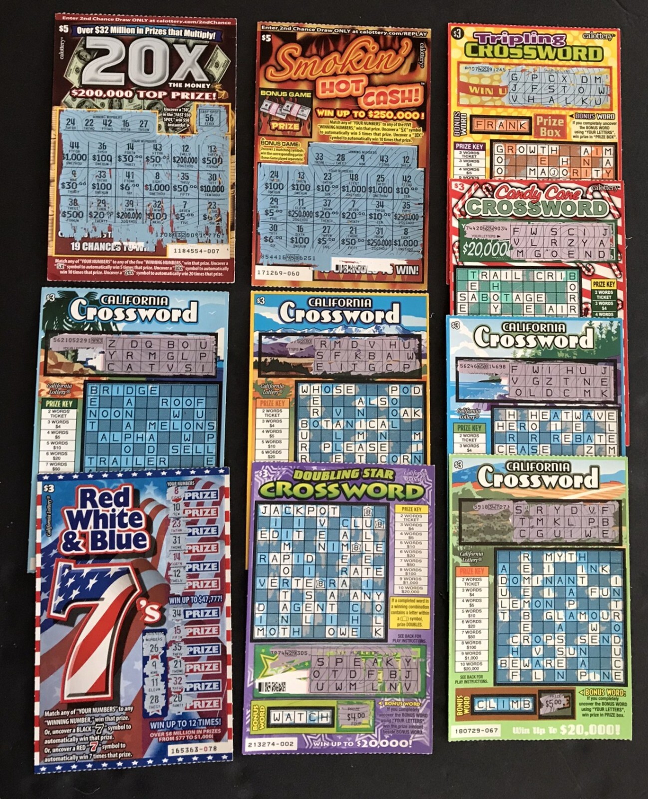 CA. Instant Lottery Tickets, from 1980s- early 2000s , Lot LG1 no cash value
