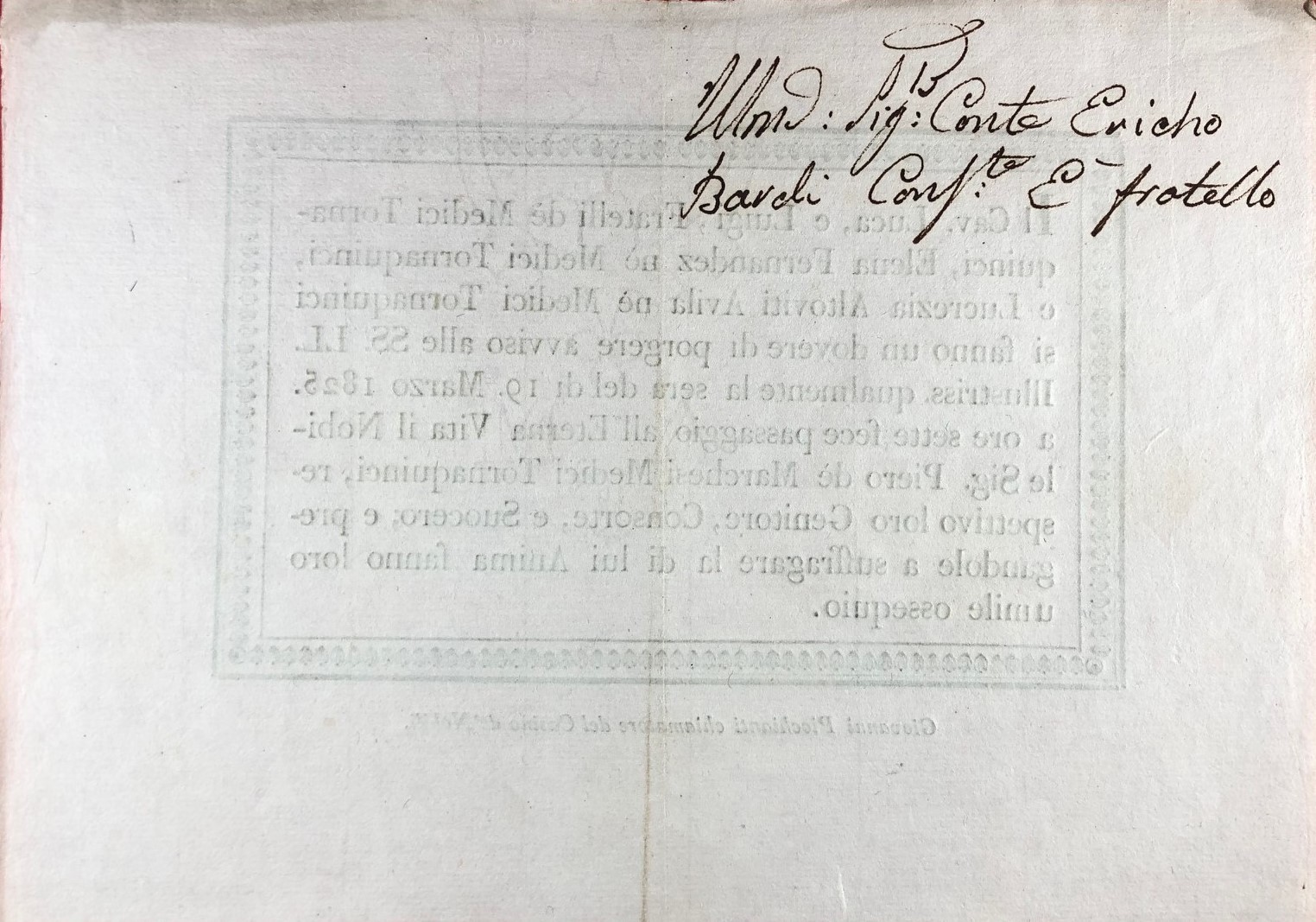 Rare Luttino – Funeral Announcement Florence Medici Tornaquinci 1825