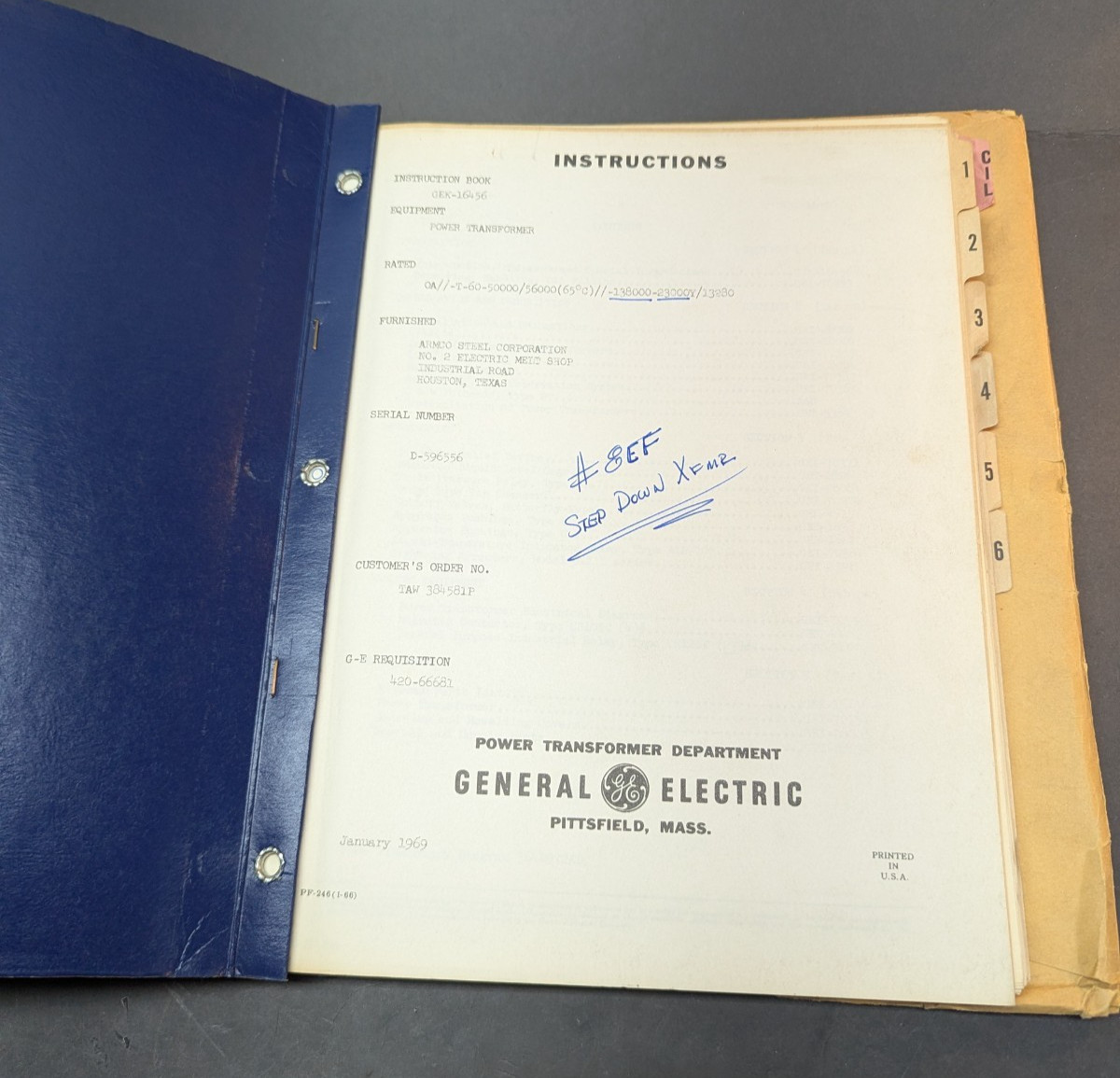Vintage GE General Electric Instruction Manual Power Transformer January 1969