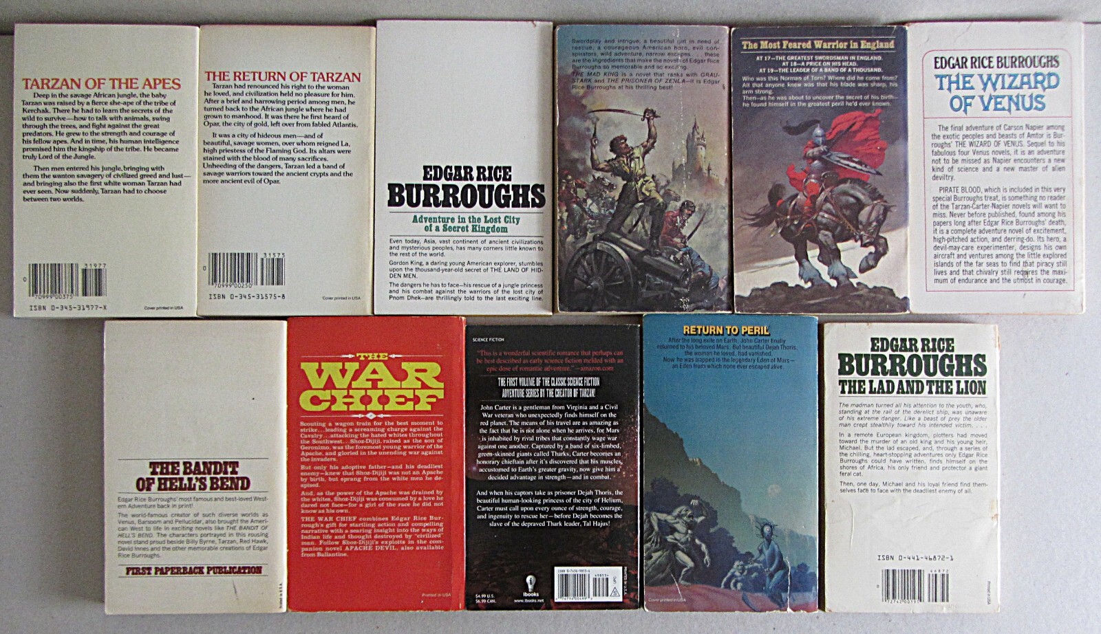 LOT 11~EDGAR RICE BURROUGHS PB~TARZAN~JOHN CARTER~WESTERNS~NON SERIES~GD to FINE