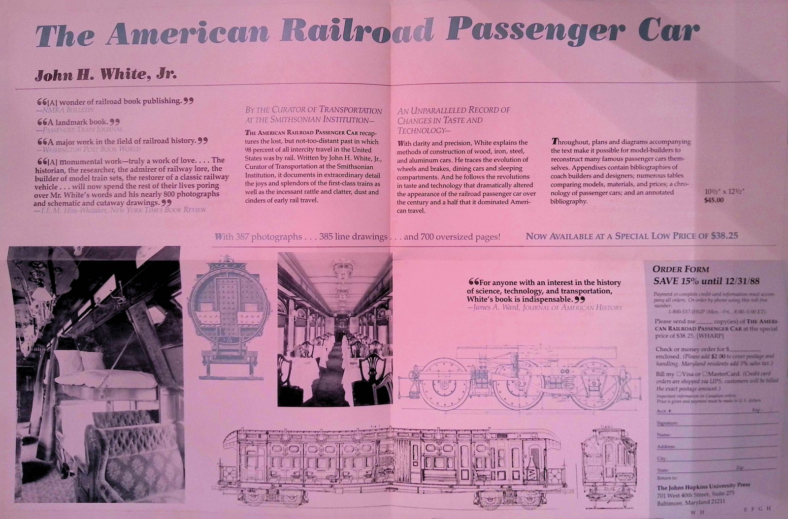 John H White Jr 1988 Prospectus American Railroad Passenger Car Johns Hopkins