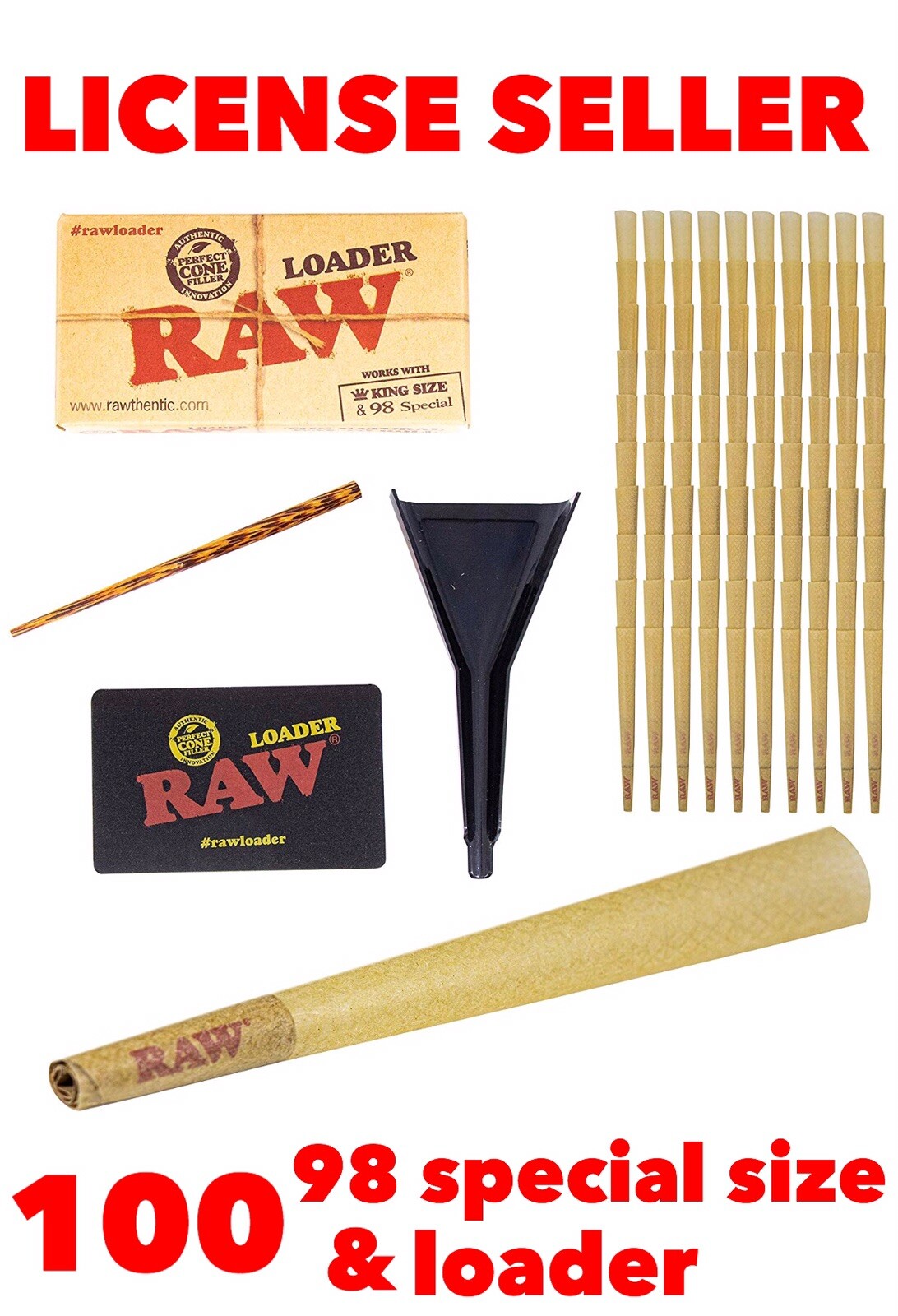 RAW Classic 98 special size Cone(100 pk)+raw cone loader+raw rolling 11×7 tray