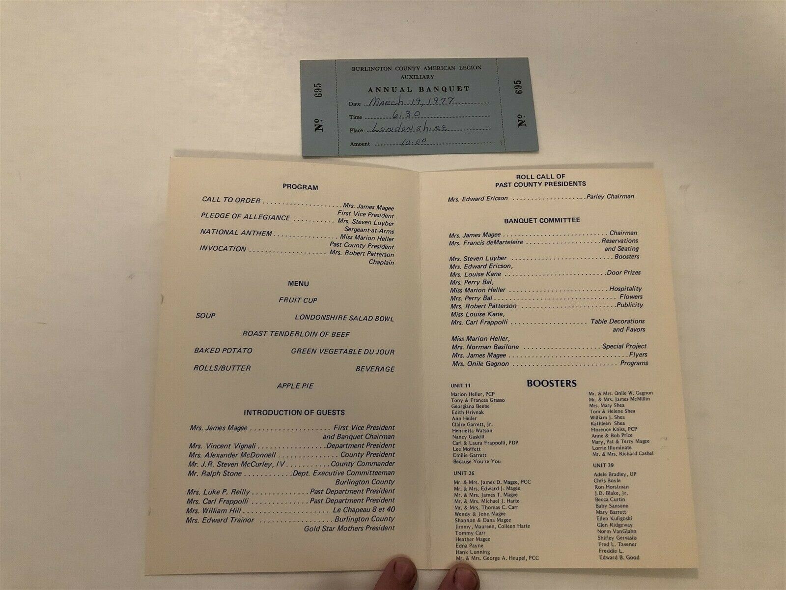 1977 Burlington County American Legion Auxiliary Annual Banquet Program NJ Vtg