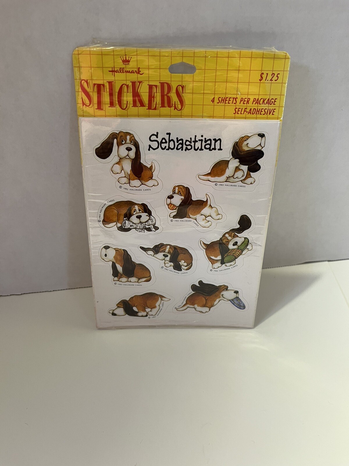 Vintage 1983 Basset Hound Sebastian Hallmark Stickers NIP 4 Sheets Each NOS