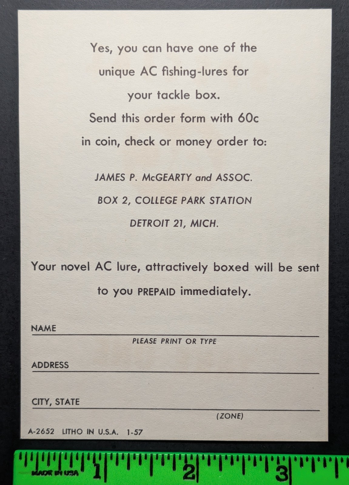 Vintage 1950s? AC Fishing Lure Paper Flyer Card