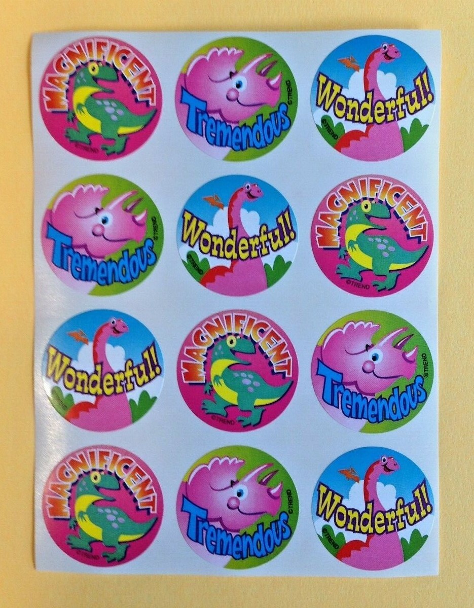 Vintage TREND Scratch & Sniff Stinky Sticker Sheet Pink DINOSAUR Scented 90s HTF