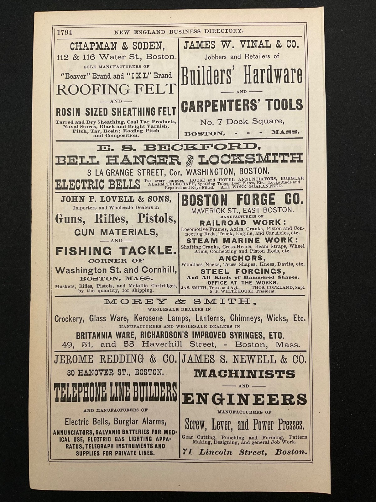 1883 Antique Ad Page Holmes & Blanchard Mills, Redding Telephone Line Builder MA