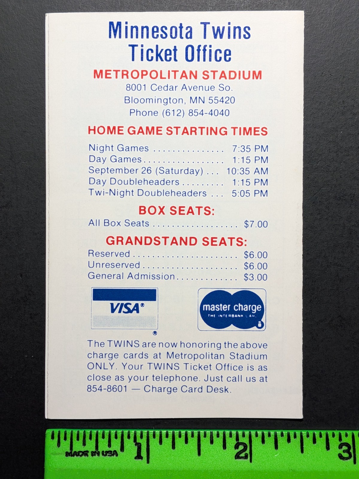 Minnesota Twins 1981 Foldout Baseball Pocket Schedule