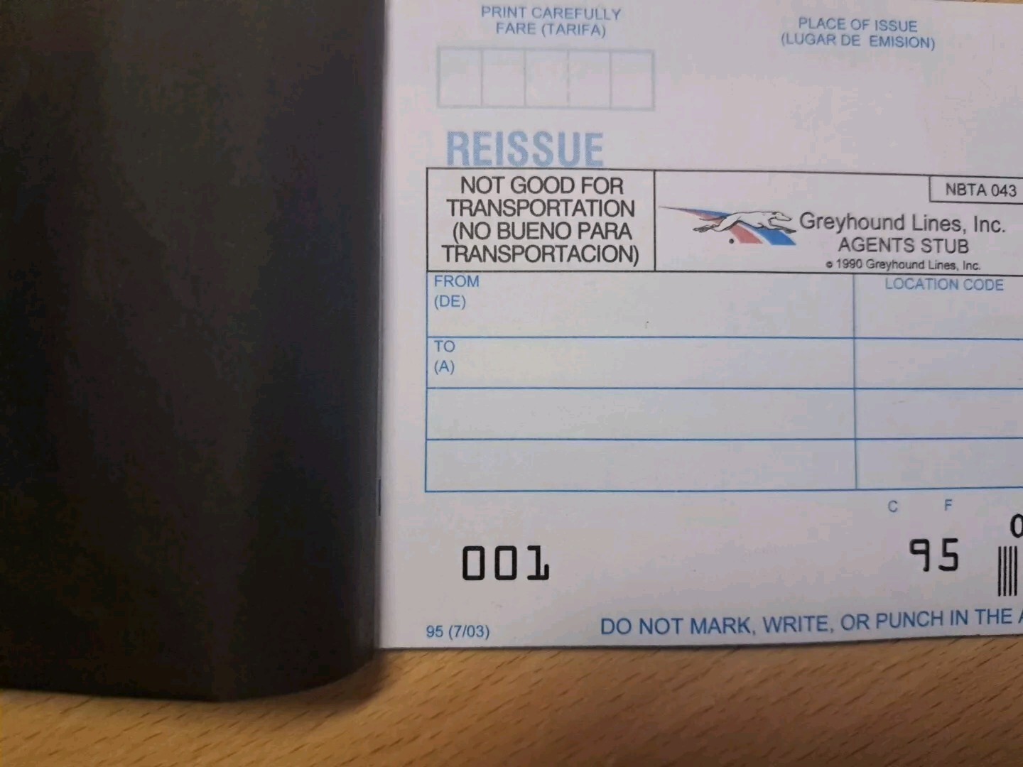 Greyhound Bus Lines Manual Reissue Ticket VINTAGE RARE Not Valid for Travel