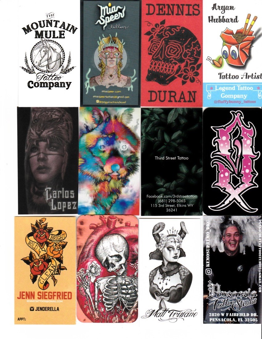 100 Different Vertical American Tattoo Shop Business Cards Set 3