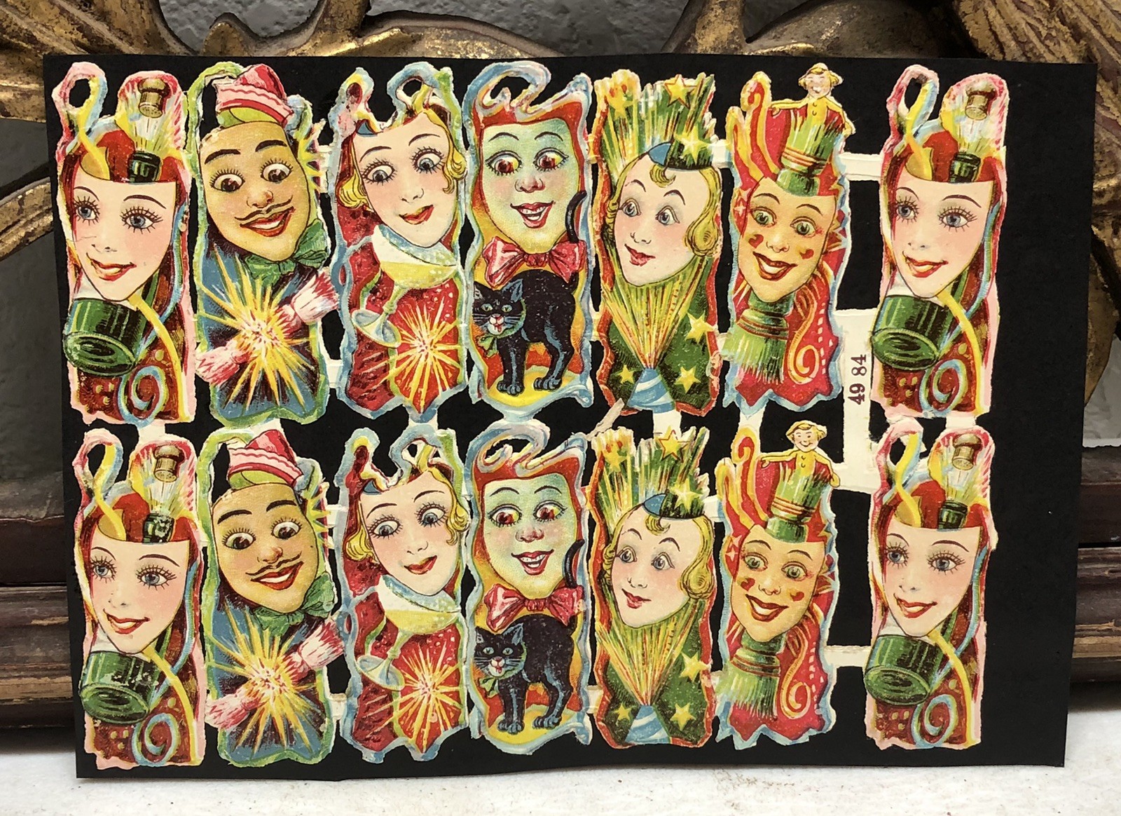 Black Cats & Marks w/ Faces Die Cut Scraps Glued on Paper Double Sided L14