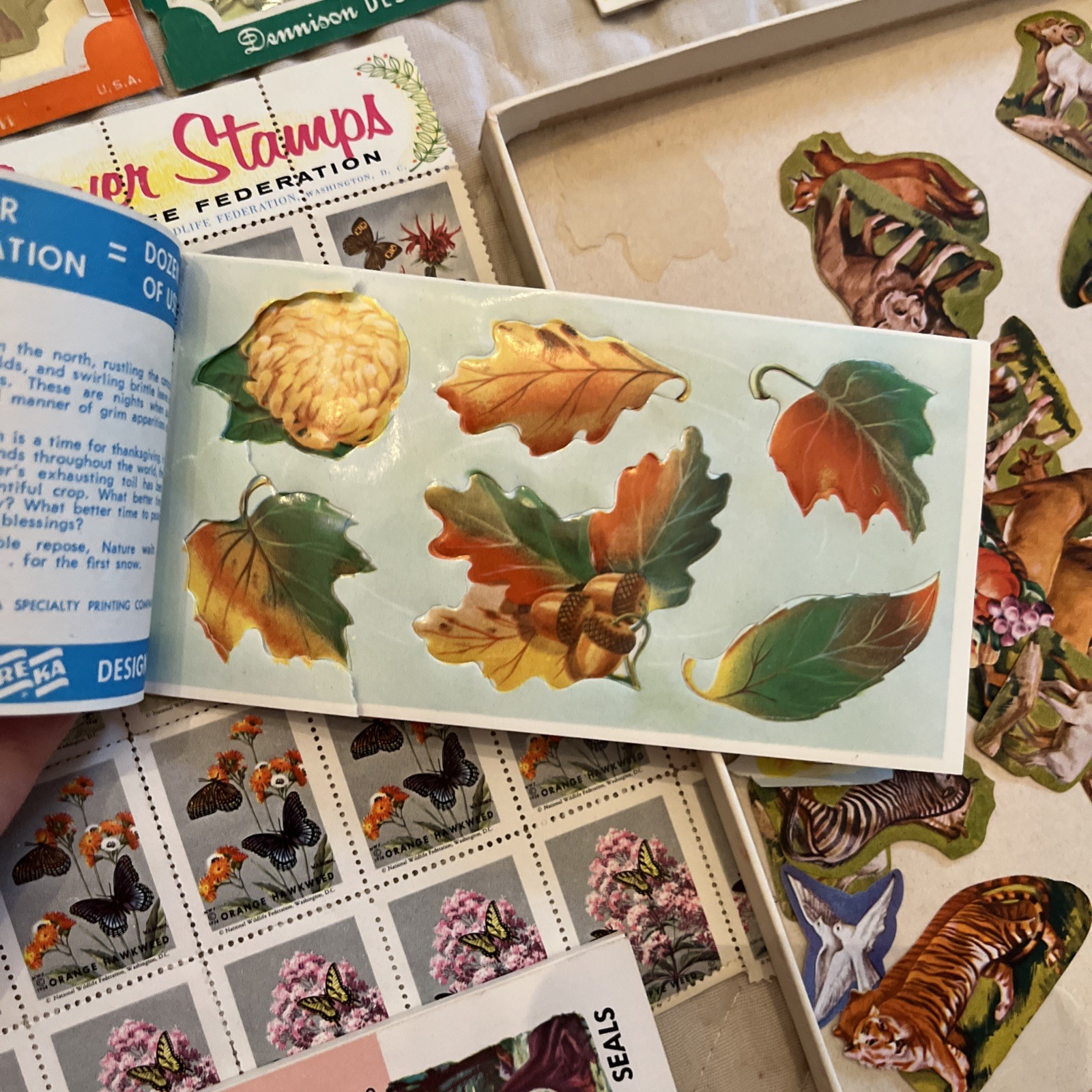 Vintage Gummed Seals Eureka Dennison Seasonal Butterflies Birds Stars Lot