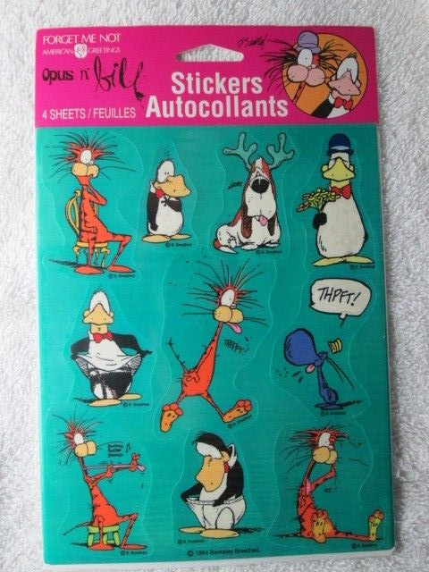 American Greetings Forget Me Not Opus N’ Bill Stickers, 4 Sheets, 40 Stickers