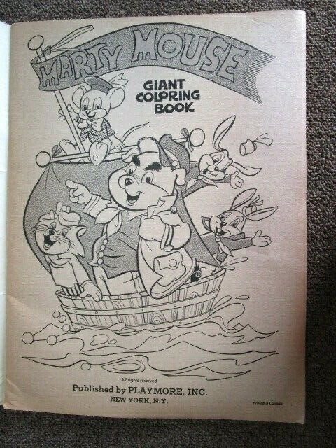 Playmore Inc. MARTY MOUSE Giant Coloring Book Playmore – Unused ~ A16
