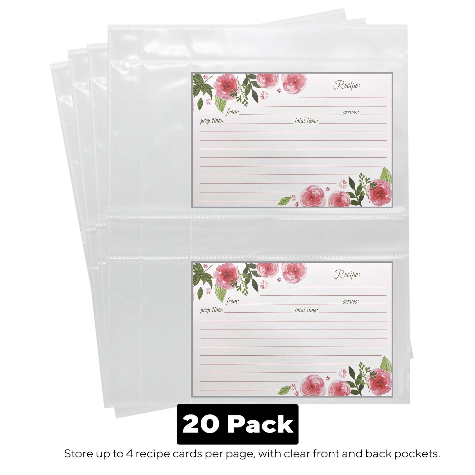 20 Pack of Recipe Card Page Protectors, Clear Refill Sheets Recipe Organizer …
