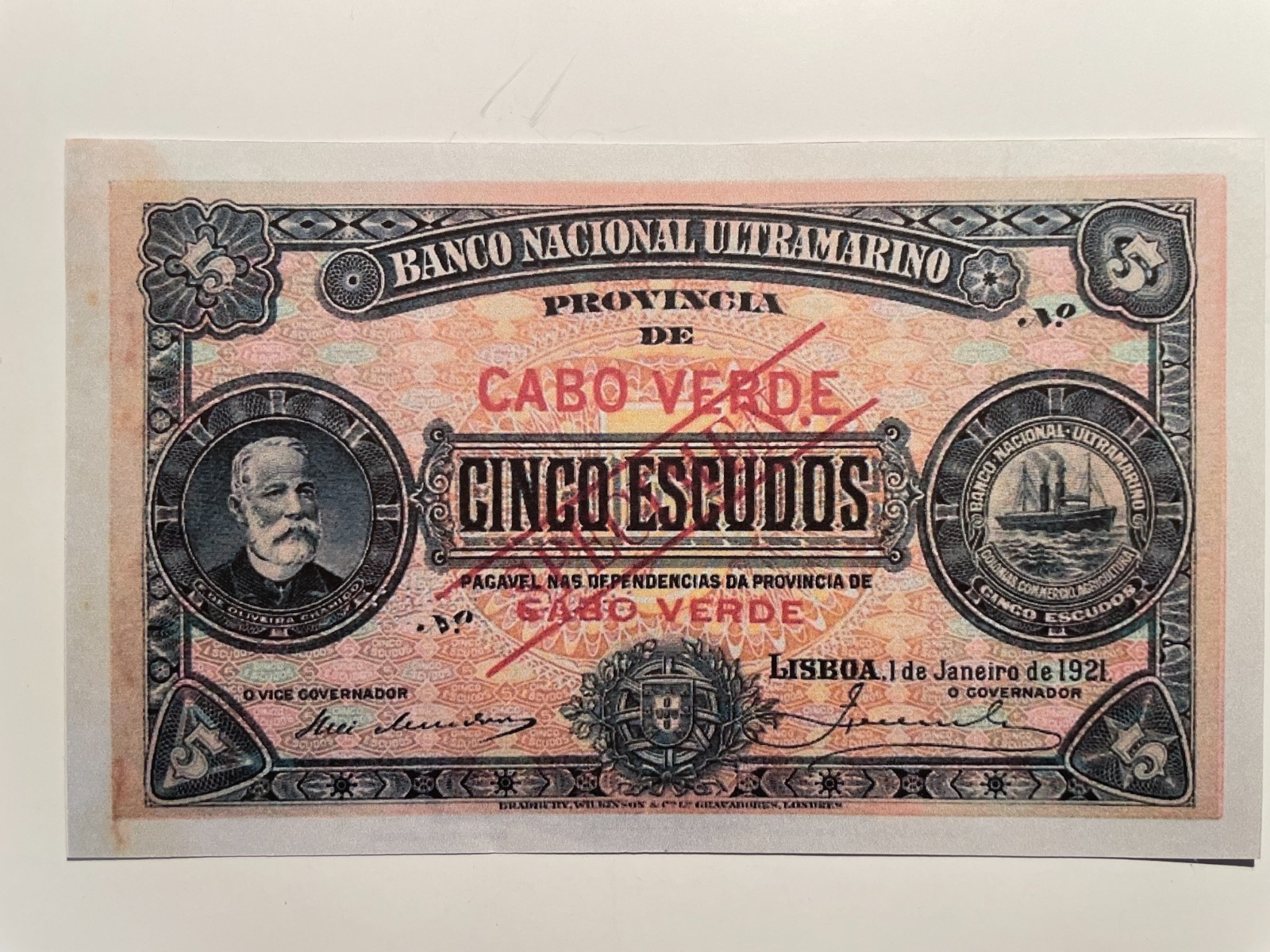 Cape Verde, Cabo Verde 5 Escudos 1921 Banknote Reproduction
