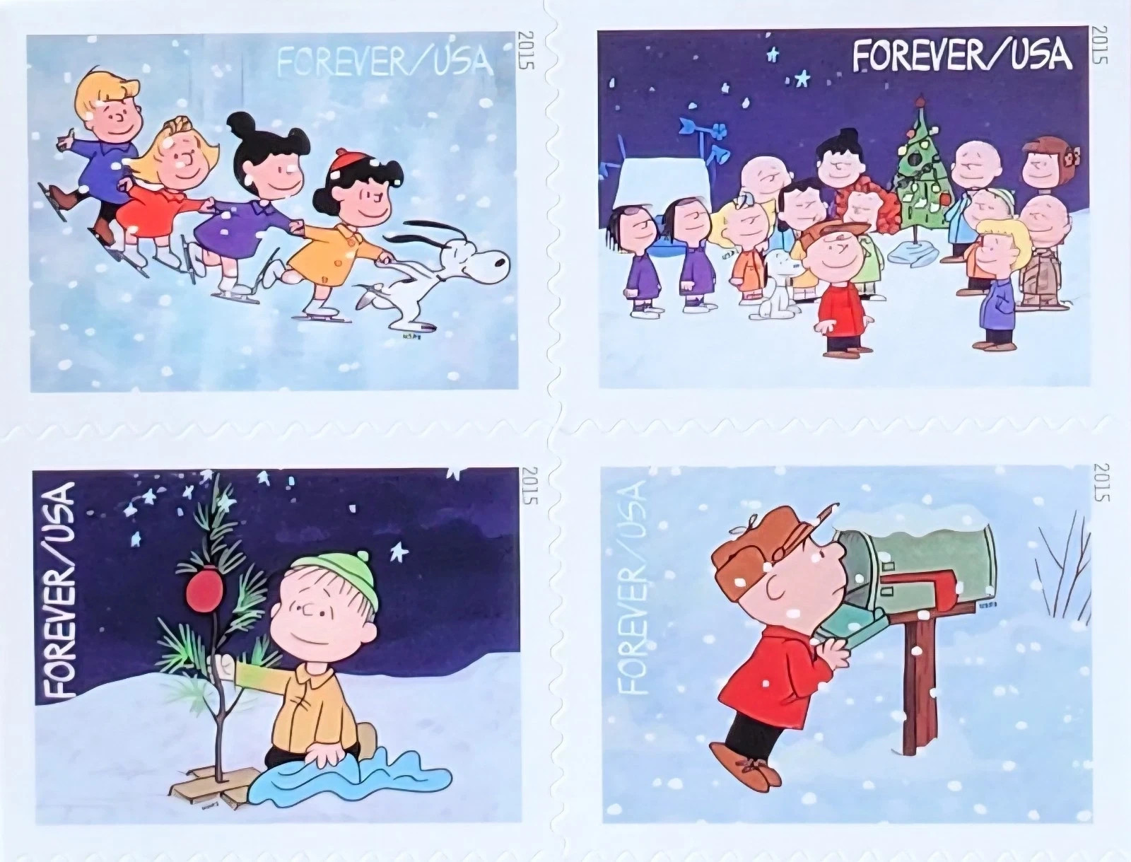 2015 Charlie Brown Christmas Stamps – 5 Sheets MNH (100 Stamps Total)