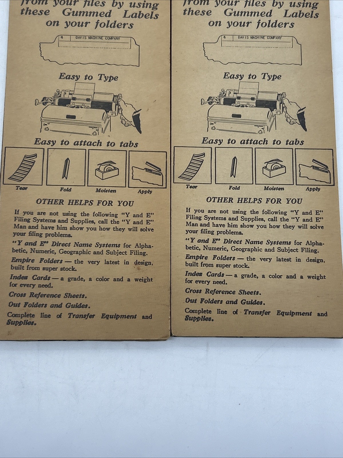 3 Vintage Packs Of Y&E Gummed Labels No. 99 Green & Blue Typewriter Sheets RARE