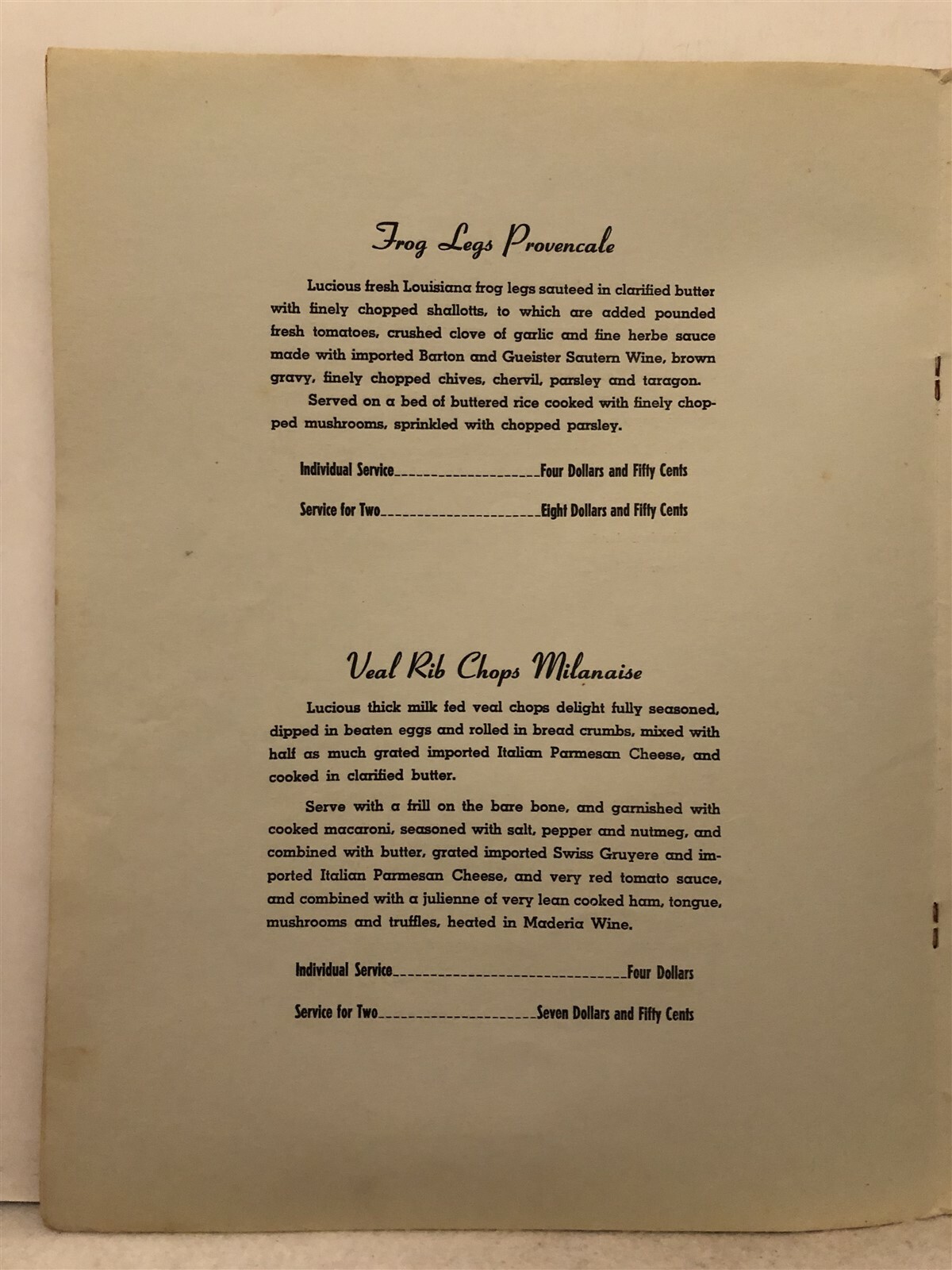 1960’s 1970’s Unknown Restaurant CR Menu Philadelphia PA Cherry Hill NJ Vtg