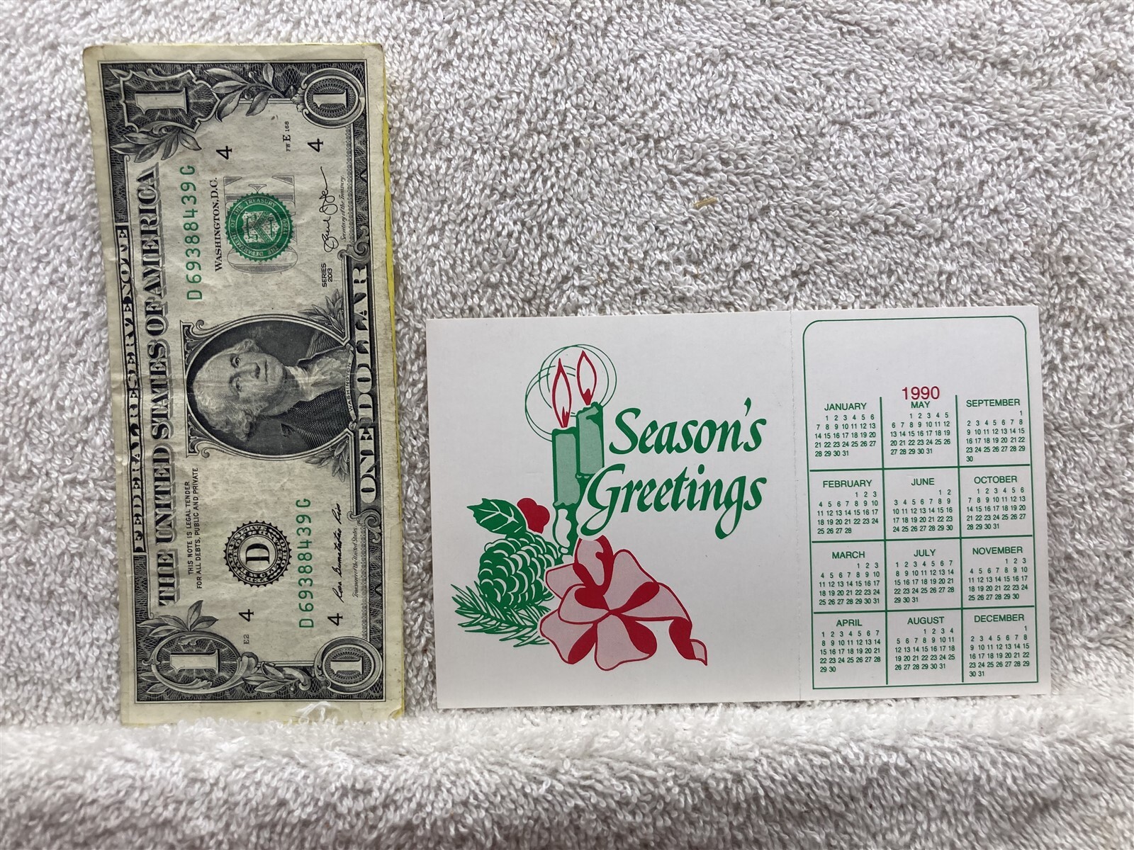 1990 Season’s Greetings Pocket Calendar Unknown Advertising Vtg