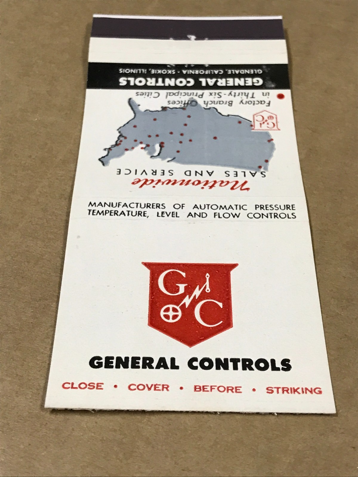 Vintage General Controls – Matchcover, Matchbook