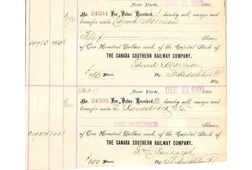 Canada Southern Railway Stock Transfer Ledger 1895 NY Central Railroadiana