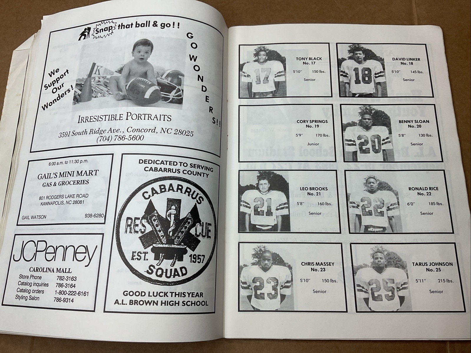 3 Sep 1993 Football Program A.L Brown Vs Statesville High School Nc B69