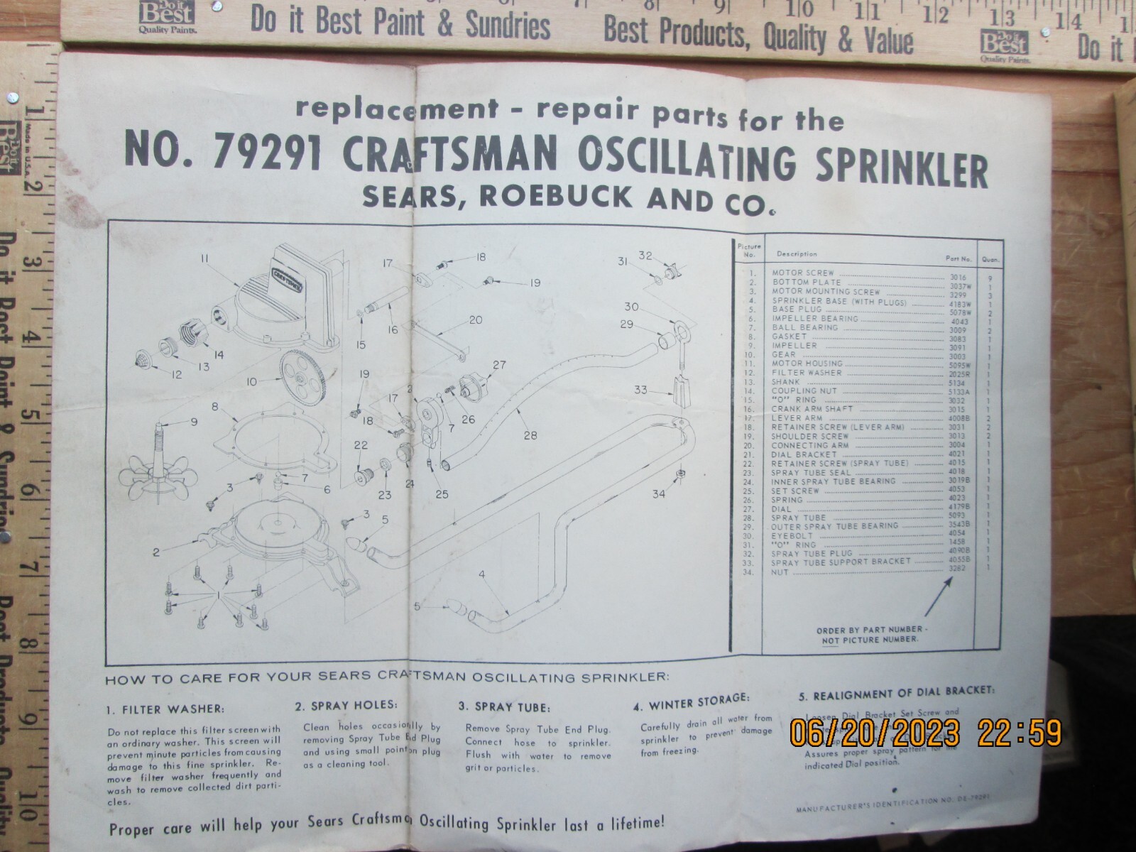 Craftsman oscillating sprinkler no 79291 replacement repair parts How to care