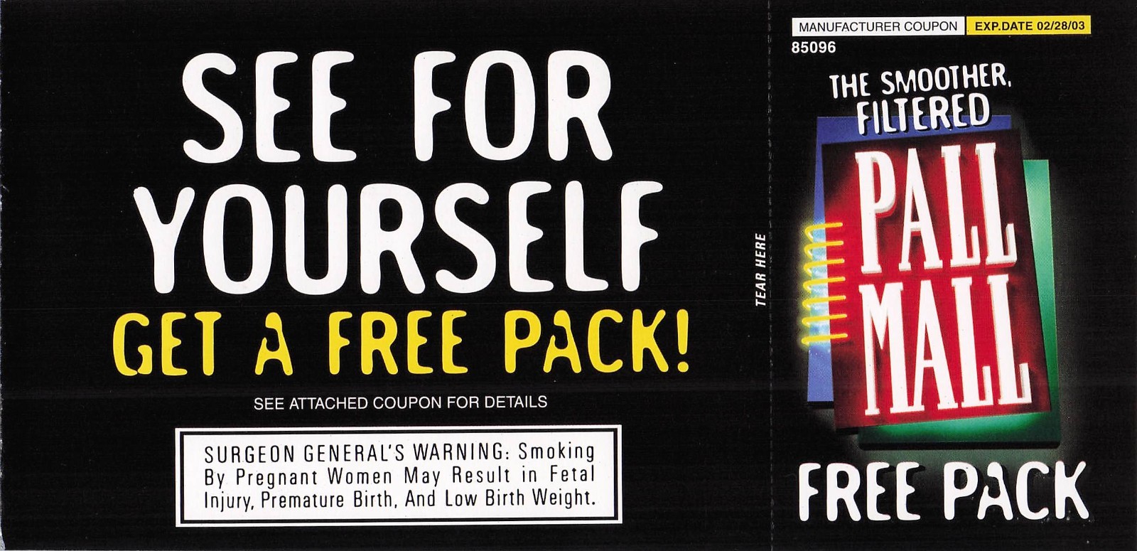 2002 Pall Mall Free Pack Cigarette Coupon Insert Vintage Tobacco Ad Magazine