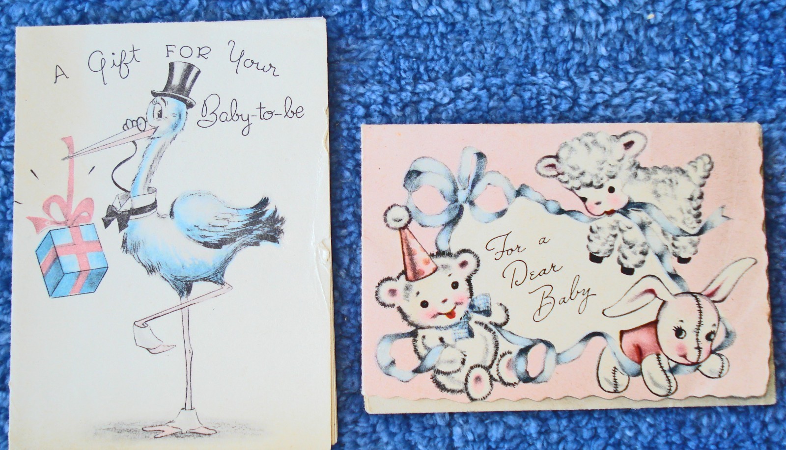 VINTAGE 1930’S-40’S SMALL GREETING CARDS FOR BABY SHOWER – USED