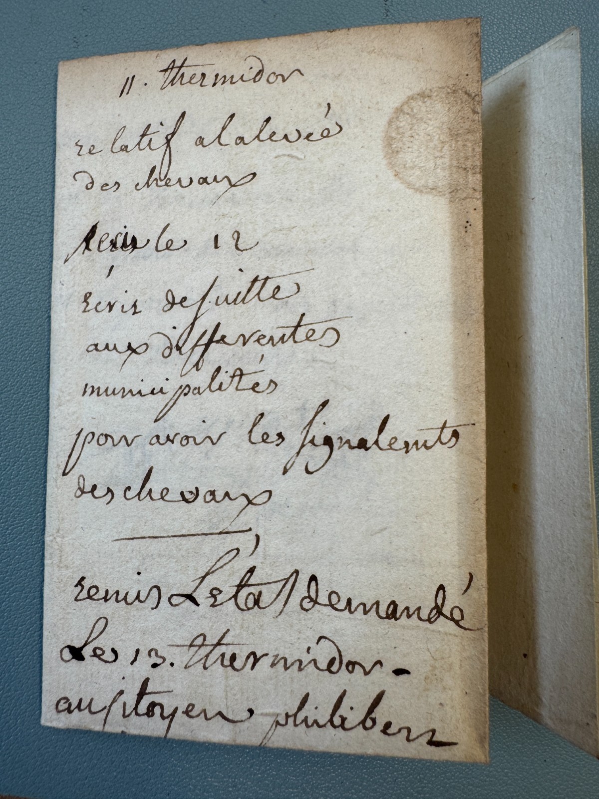 Lettre Revolution 11 Thermidor An II Montferme Pont d’Ain Chevaux 1794
