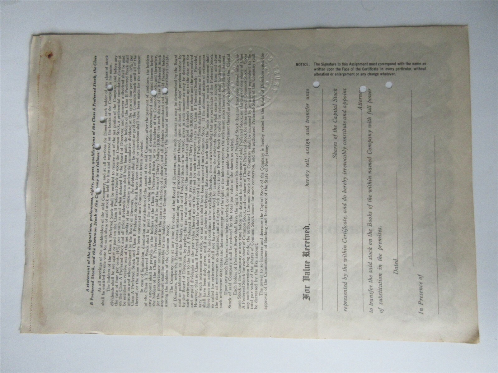 Burlington County Trust Company Stock Certificate Moorestown New Jersey 1953