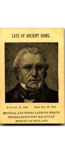Victorian Thomas Babington Macaulay LAYS OF ROME Card 1830s Woodcut Poet