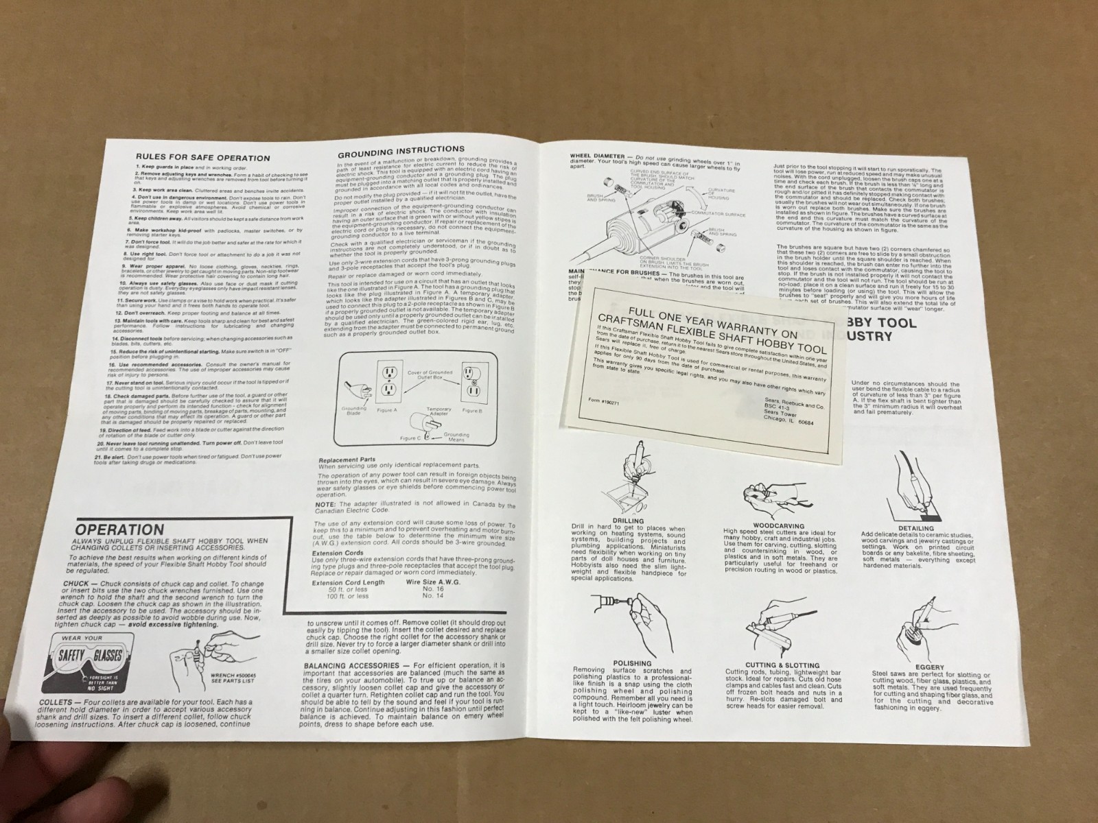 Vintage Sears Craftsman Flexible Shaft Hobby Tool Owner’s Manual