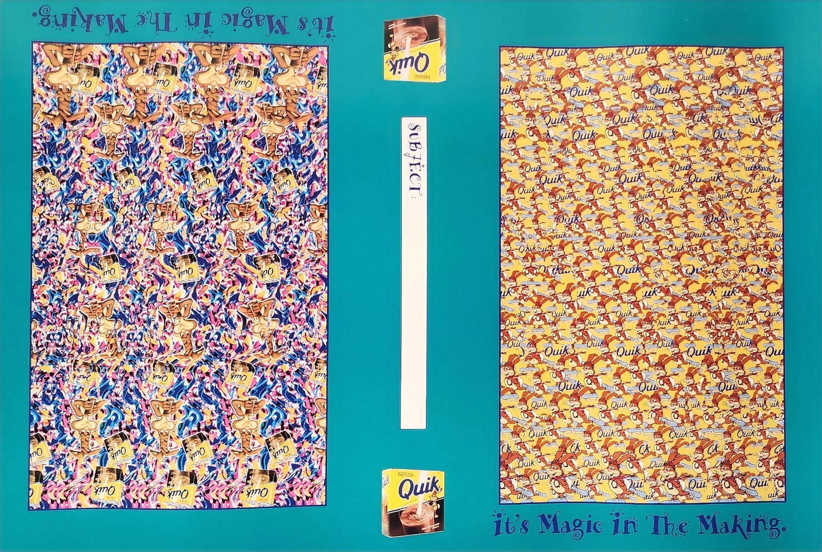 Vintage Bookcover with Magic Eye 3-D Nesquik 90s Nickelodeon 1995 QUIK Rabbit