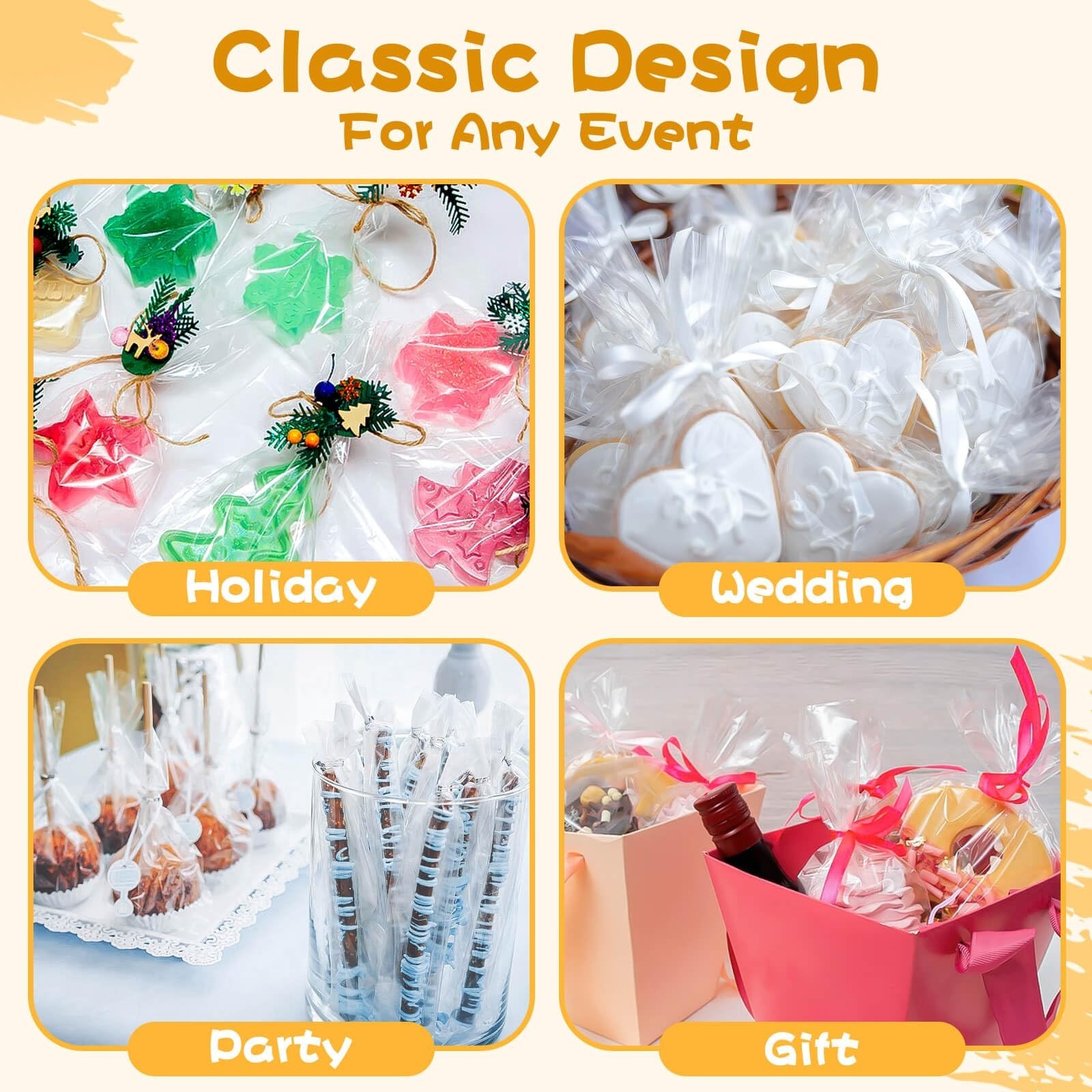 Cherodada 5″x 7″, 200Pcs Cellophane Treat Bags with Twist Ties for Gift Wrapp…