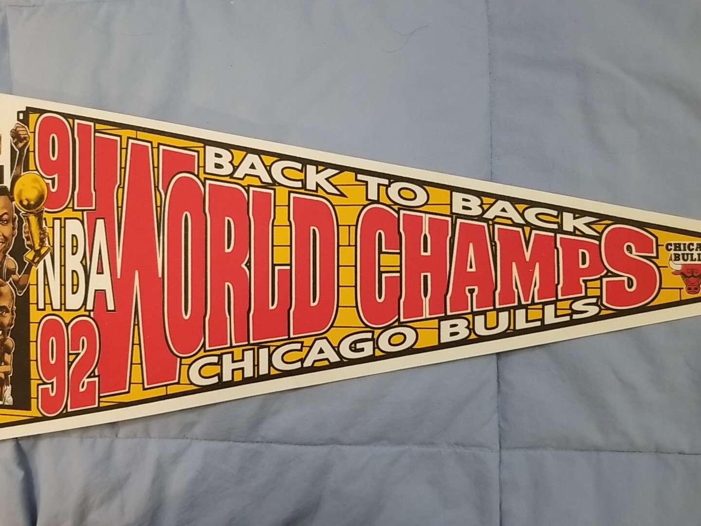 1992 Back to Back Champions Chicago Bulls Basketball Pennant Team Picture Jordan