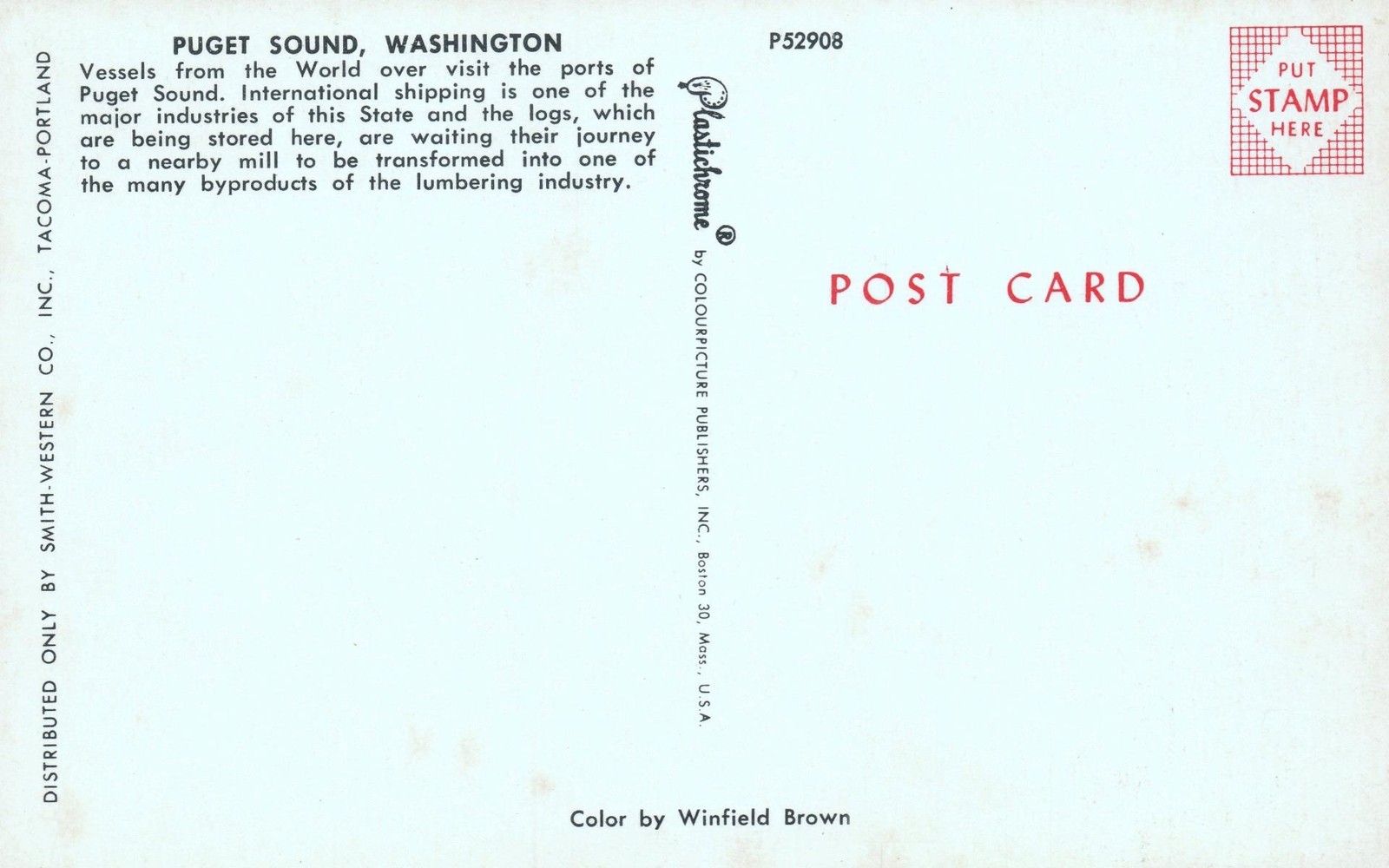 VINTAGE Timber Cargo Ship JUDITH ANN at Puget Sound Washington POSTCARD – UNUSED