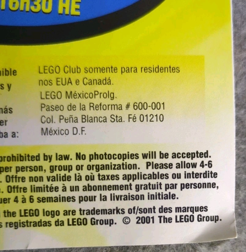 LEGO Club Mail-In Insert 2001 – Join the LEGO Club Flyer – Original Vintage