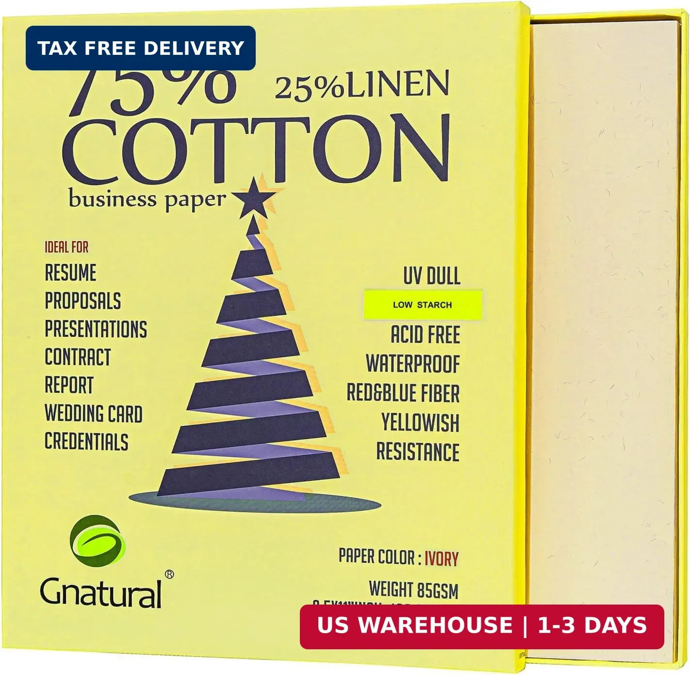 75% Cotton 25% Linen Business Paper, Ivory 85gsm 8.5″W x 11″L Resume Paper, Won’