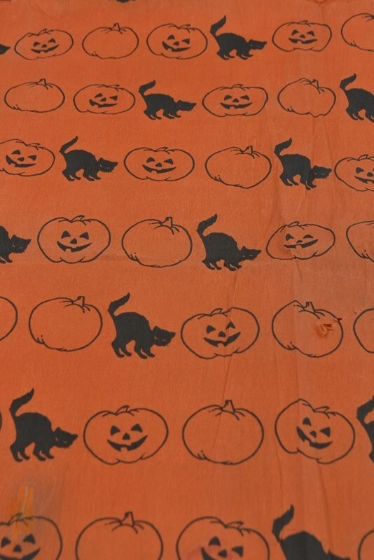 antique crepe paper halloween orange black cat pumpkins 20×72/14×26 original