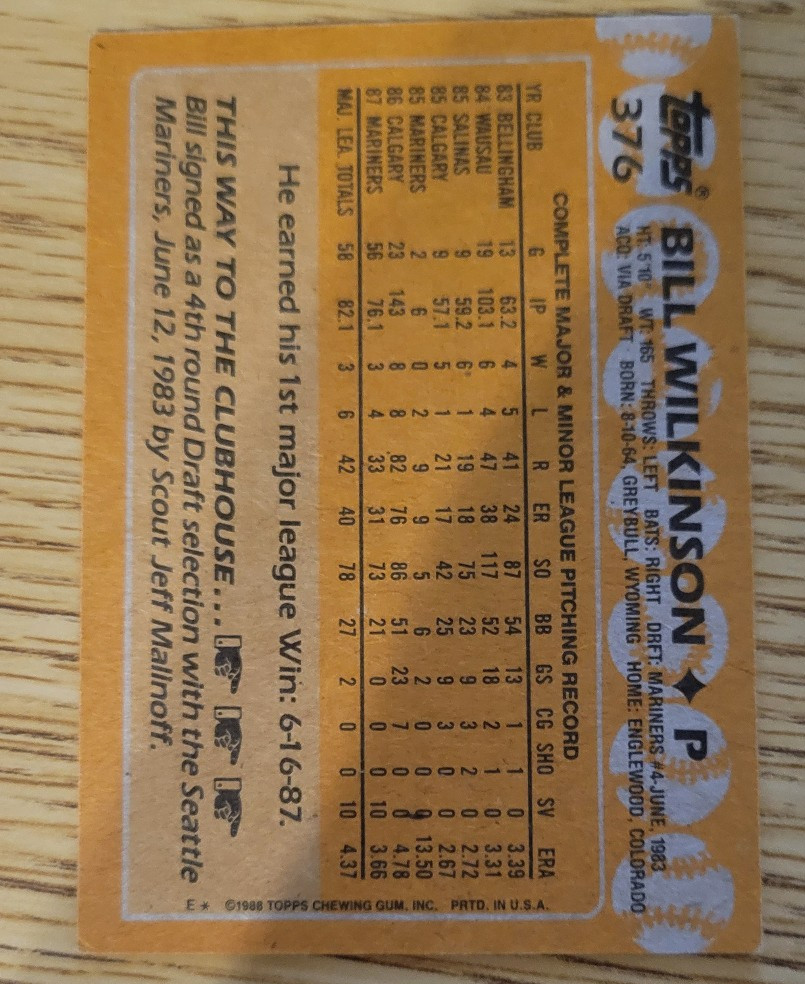 Bill Wilkinson Baseball Card #376