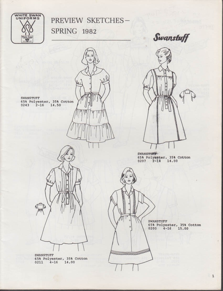 White Swan Nurses Uniforms Spring 1982 Preview Sketches Catalog