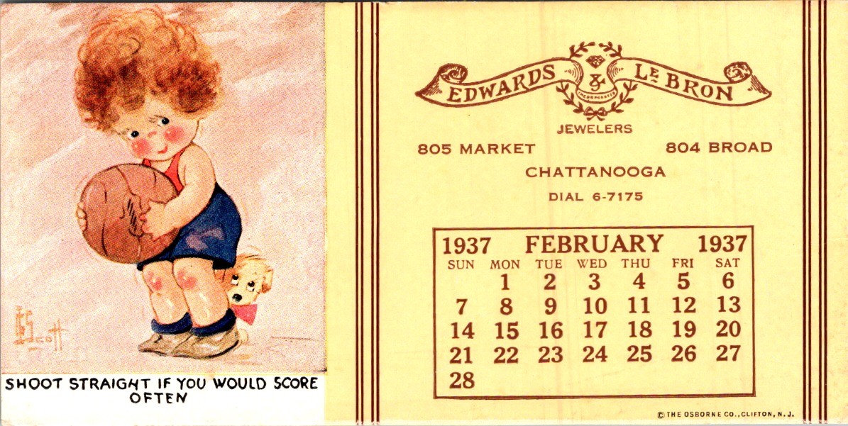 Edwards & LeBron 1937 Blotter Chattanooga TN Basketball Cherub Dog Cal Jeweler