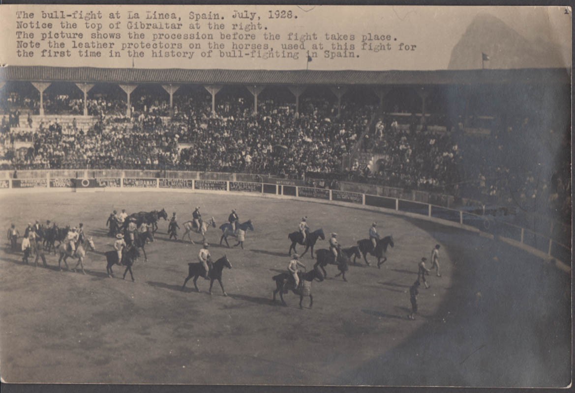 Bullfight photo La Linea Spain 1928 1st use of leather horse protectors