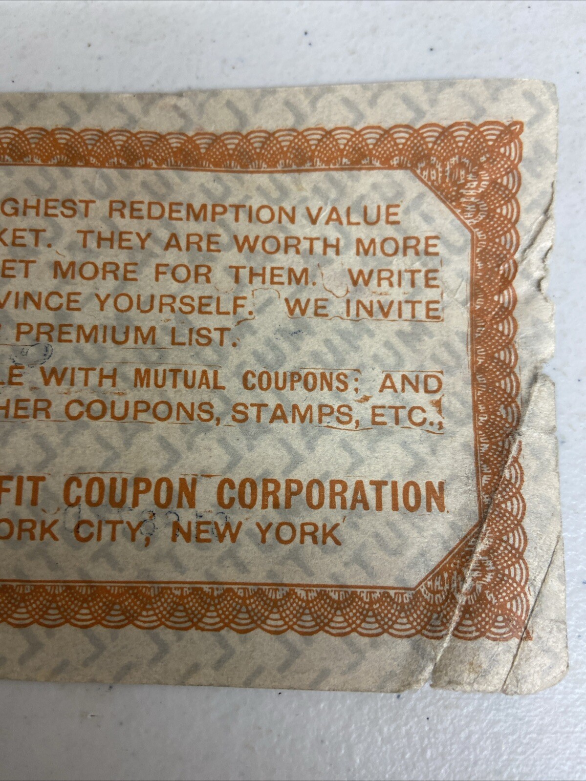 Mutual Profit Coupon Corporation New York City, NY 50 Coupons Cigar Store