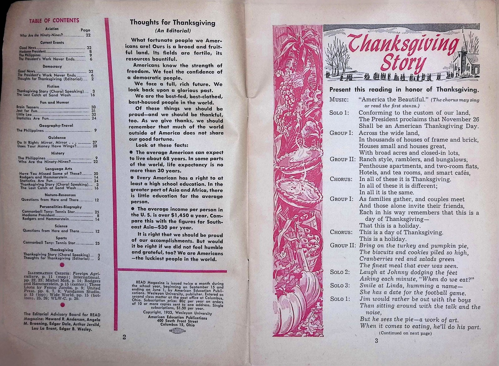 Read Magazine Nov 15 1953 Vol 3 #5 Philippines Eisenhower Thanksgiving