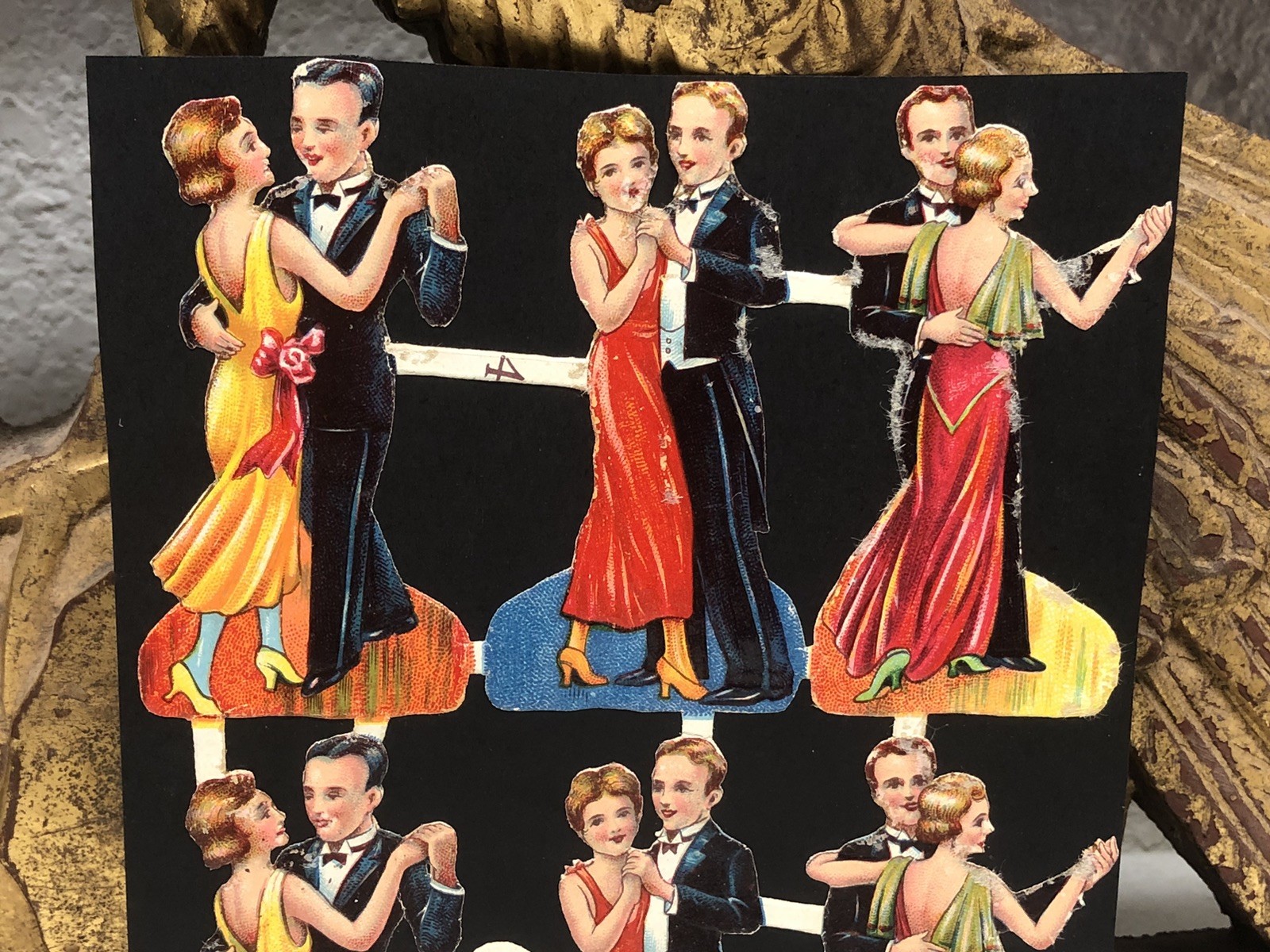 Dancing Couple & Victorian Ladies Die Cut Scraps Glued on Paper Double Sided L7