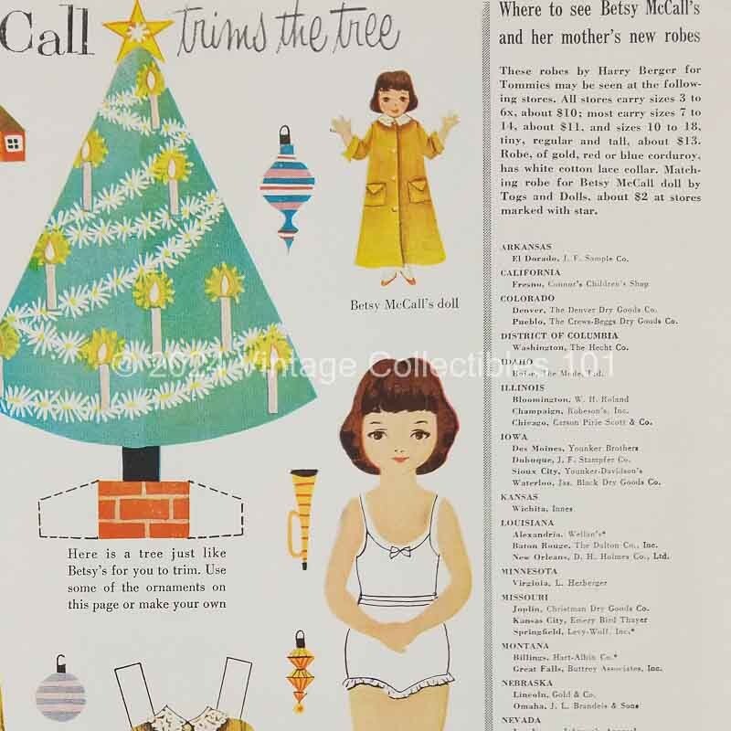 1954 Betsy McCall Trims The Tree Christmas Paper Doll art decor vintage print ad