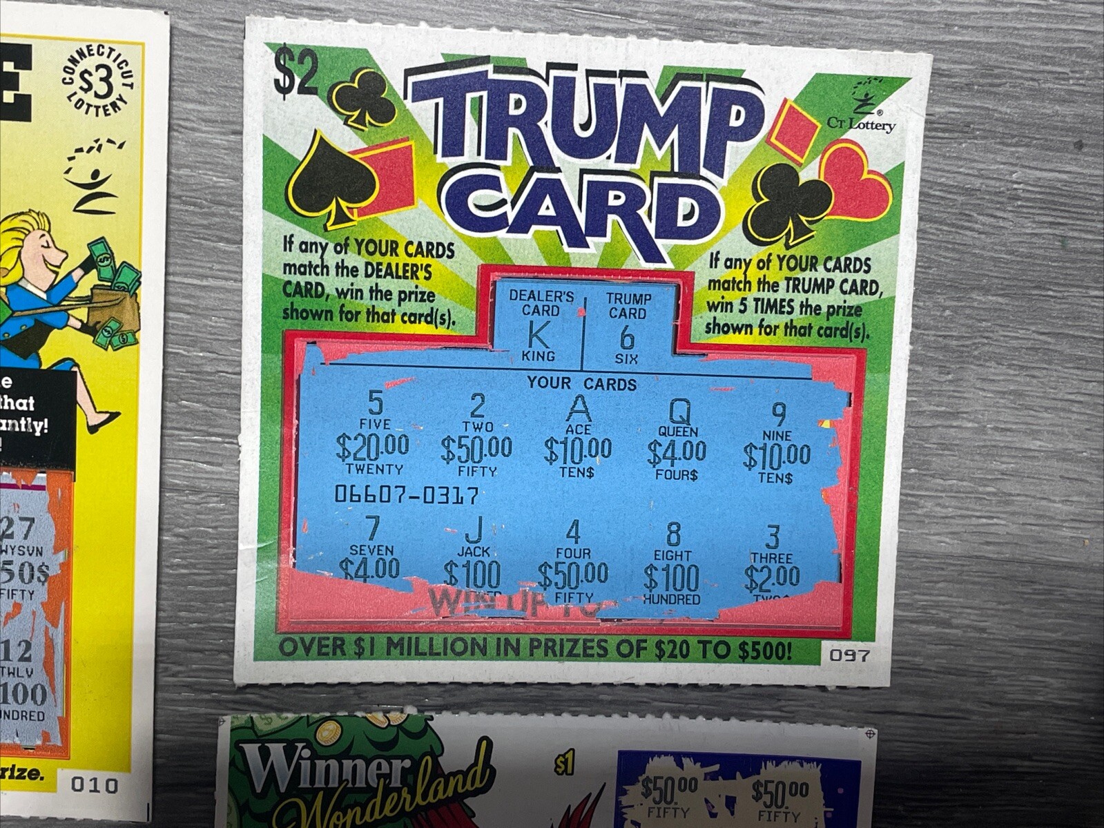 Expired Early 2000s CT Lottery Tickets Trump Card+ No Cash Value
